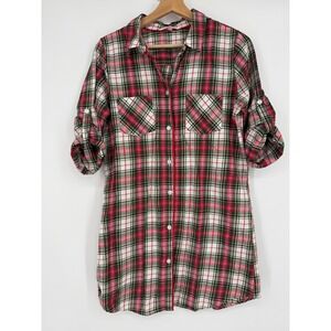Victoria's Secret Plaid Flannel Pajama Sleep Shirt XS‎ Red